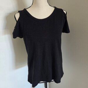 Two by Vince Camuto Black Top Small Knit Open Cold Shoulder Shirt Short Sleeve